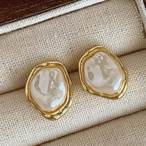 1pair French Asymmetrical Geometric Fashionable Simple Sweet Personalized Faux Pearl Stud Earrings For Women, Daily Wear